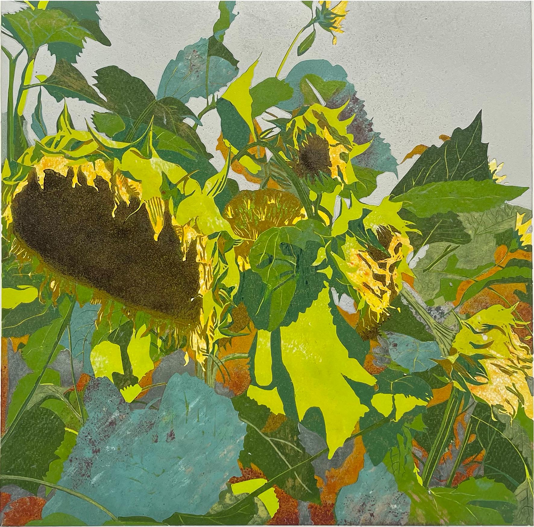 Sunflowers, a linocut, 25 x 28 cm from a limited edition of 8.