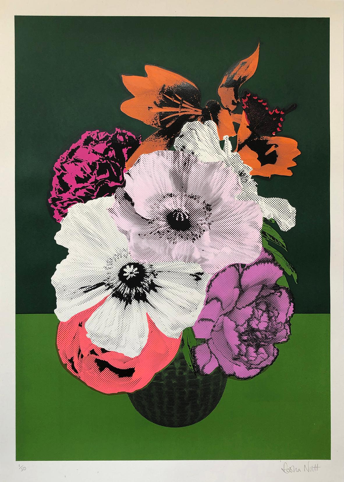 Rosha Nutt, Poppies and Lily, Screen print, Edition of 50, 50x70 cm, £150, 2020.