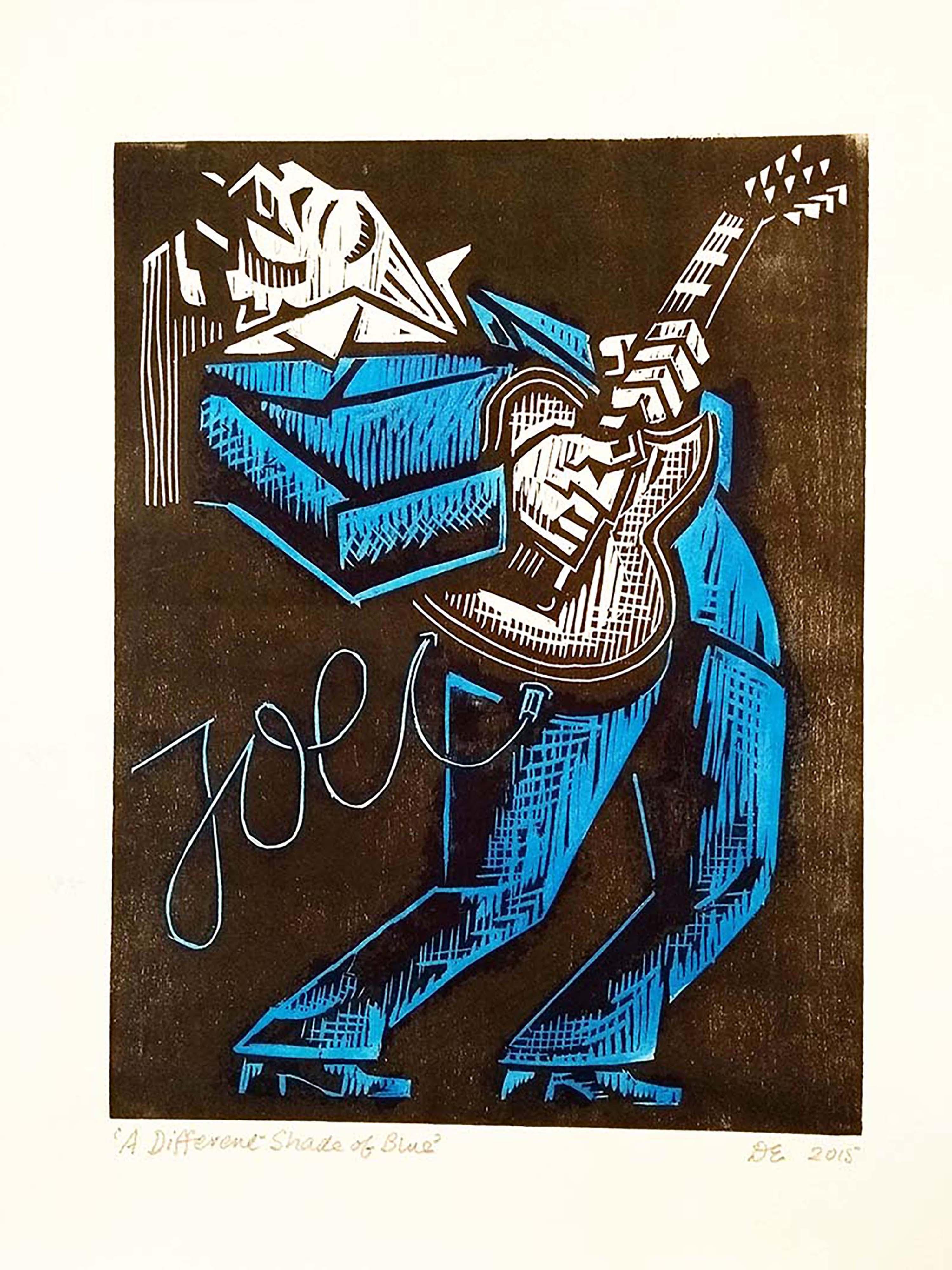 David English, A different shade of blue, Hand coloured woodcut, Edition of 20, 23x30cm, Unframed: £100, 2015