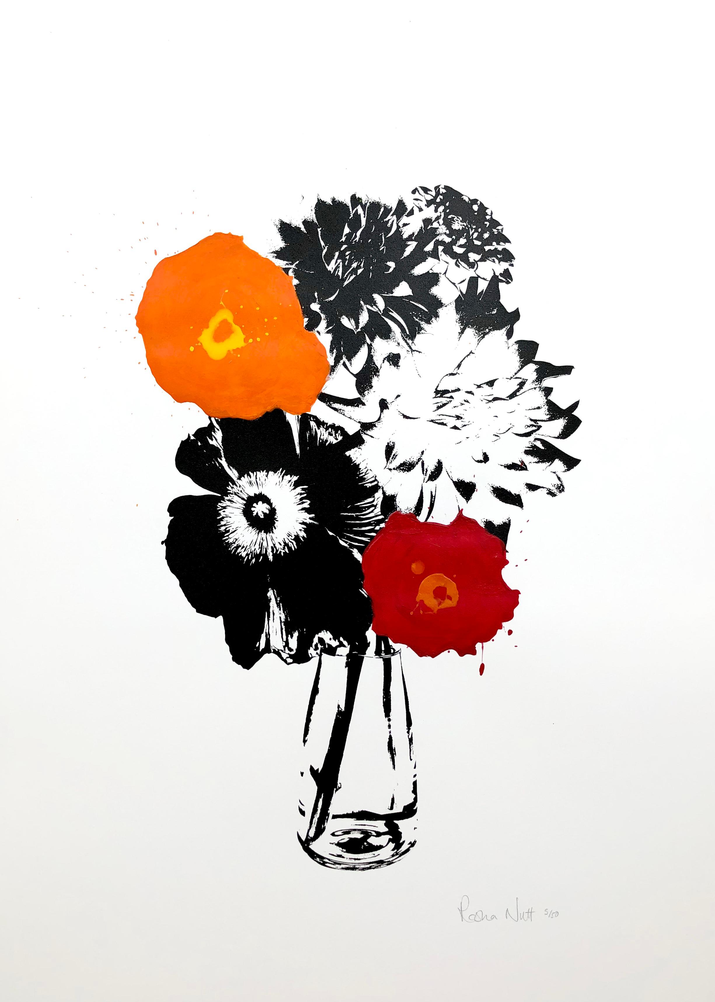 Rosha Nutt, Red and Orange Splash, Screen print, Edition 50, 50x70 cm, £120, 2020.